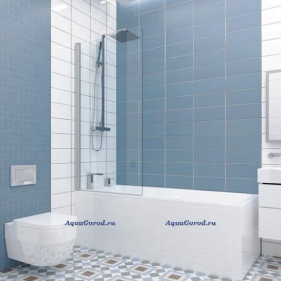 Шторка для ванны Kubele DE020P601 75х150 см, профиль хром блестящий, стекло прозрачное