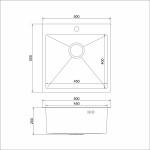 Кухонная мойка Mixline Pro 3,0 накладная 50х50 с фаской, с сифоном сатин 547229
