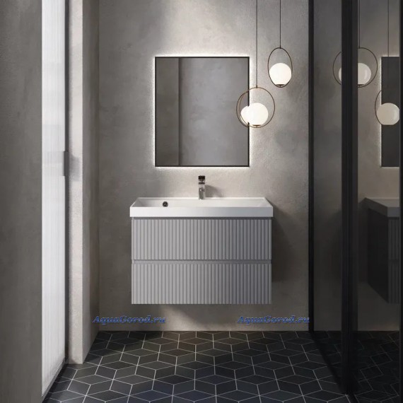 Тумба с раковиной AQUAme S1 80 подвесная, 2 ящика, серая AQM900180GM/10.170.00800.001