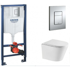 Инсталляция Grohe Rapid SL 3 в 1 с кнопкой смыва + Унитаз подвесной Baniera Афина Торнадо Invisible с сиденьем SoftClose 38772001/BW23