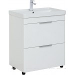 Тумба с раковиной Aquanet Ирис new 70 напольная 2 ящика белый глянец 00312426