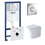 Инсталляция Grohe Rapid SL 4 в 1 с кнопкой + Унитаз подвесной Grossman Style горизонтальный выпуск сиденье микролифт белый Grohe 38813001/GR-4475S
