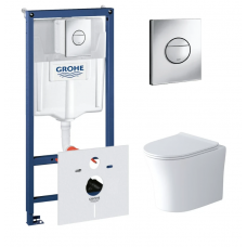 Инсталляция Grohe Rapid SL 4 в 1 с кнопкой + Унитаз подвесной Grossman Style горизонтальный выпуск сиденье микролифт белый Grohe 38813001/GR-4475S