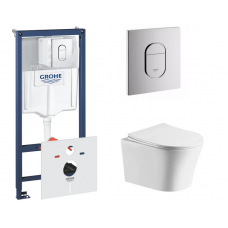 Инсталляция Grohe Rapid SL 3 в 1 с кнопкой смыва + Унитаз подвесной Baniera Афина Торнадо Invisible с сиденьем SoftClose 38772001/BW22