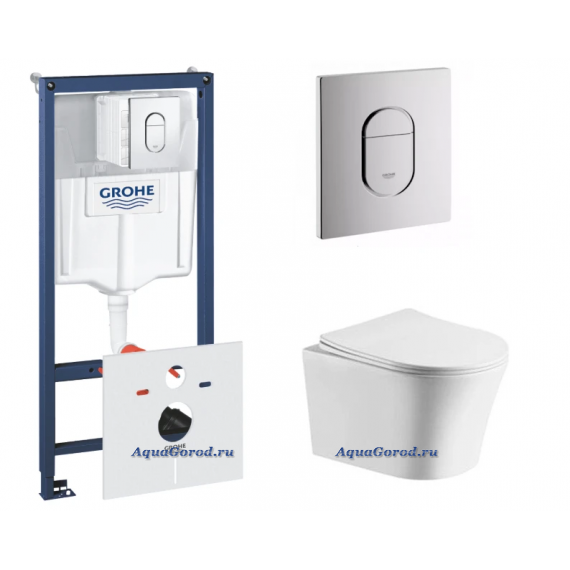 Инсталляция Grohe Rapid SL 3 в 1 с кнопкой смыва + Унитаз подвесной Baniera Афина Торнадо Invisible с сиденьем SoftClose 38772001/BW22