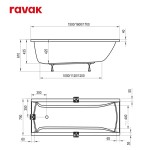 Сет: акриловая ванна Ravak Classic 150 х 70 с ножками и слив-переливом 70508041