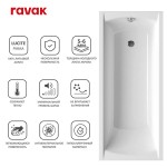 Сет: акриловая ванна Ravak Classic 150 х 70 с ножками и слив-переливом 70508041
