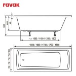 Сет: акриловая ванна RAVAK Domino Plus 170х75 с ножками и слив-переливом 70508024