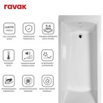 Сет: акриловая ванна RAVAK Domino Plus 170х75 с ножками и слив-переливом 70508024