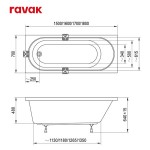 Сет: акриловая ванна Ravak Sonata II 150x70 с ножками и слив-переливом 70508035