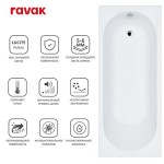 Сет: акриловая ванна Ravak Sonata II 150x70 с ножками и слив-переливом 70508035