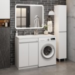 Тумба под умывальник Onika Милтон 60 с дверками под стиральную машину белый глянец 105802