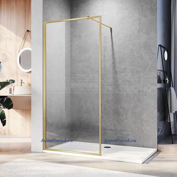 Душевая перегородка Veconi Korato 120 профиль брашированное золото стекло прозрачное KR81G-120-01-C8