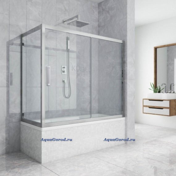 Шторка на ванну Kubele DE019PR 170х75х150 см профиль хром глянцевый, стекло прозрачное, защитное покрытие GuteClean