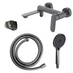 Cмеситель для ванны Azario Alanti с ручным душем керамический картридж графит AZ-K3032GR Cмеситель для ванны Azario Alanti с ручным душем керамический картридж графит AZ-K3032GR