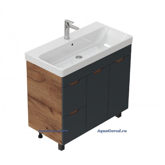 Тумба под умывальник Onika Айленд 90 напольная графит / дуб крафт золотой 109032