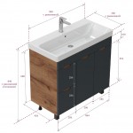 Тумба под умывальник Onika Айленд 90 напольная графит / дуб крафт золотой 109032