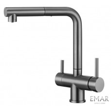 Смеситель для кухни Emar Steel сатин с выдвижным изливом и подключением к фильтру питьевой воды серый ECB-7017 PVD dark