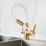 Смеситель для кухни Shevanik S668G с гибким изливом, золотой сатин, белый