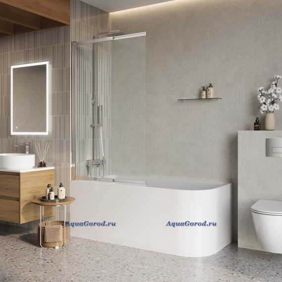 Душевая шторка на ванну BelBagno Luce VF-11-80/145-C-Cr, профиль хром, стекло прозрачное