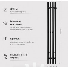 Полотенцесушитель электрический EWRIKA Пенелопа V 120х15 черный, матовый, вертикальный, узкий, с терморегулятором