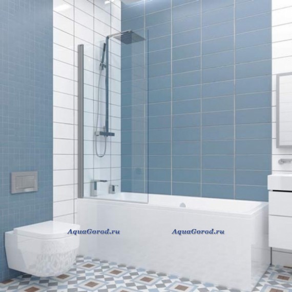 Шторка на ванну Kubele 50x148 бесцветное стекло профиль хром матовый DE020P601N