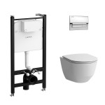 Инсталляция Laufen Pro в комплекте с безободковым унитазом сиденьем микролифт и кнопкой хром ПЭК Z.RU93.0.761.5