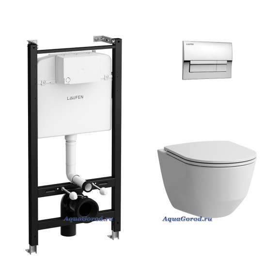 Инсталляция Laufen Pro в комплекте с безободковым унитазом сиденьем микролифт и кнопкой хром ПЭК Z.RU93.0.761.5