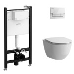 Инсталляция Laufen Pro в комплекте с безободковым унитазом сиденьем микролифт и кнопкой белый глянец ПЭК Z.RU93.0.761.6