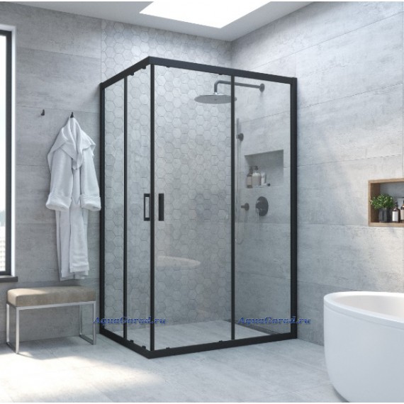 Душевое ограждение Vegas Glass ZA-F NOVO 120х90х190 раздвижные двери, профиль черный матовый, стекло прозрачное ZA-F NOVO 120х90 02М 01