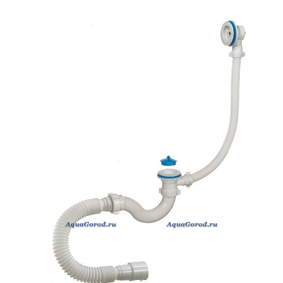 Сифон для ванны Орио А-70089 1 1/2 40 с пластиковым выпуском ,переливом, гибкой трубой