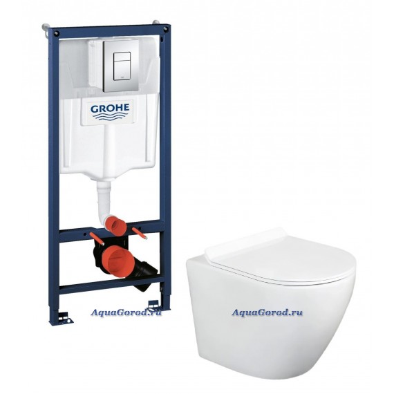 Инсталляция Grohe Rapid SL 3 в 1 с кнопкой смыва + Унитаз подвесной Zandini Garda сиденьем микролифт белый 3877200/z19-05