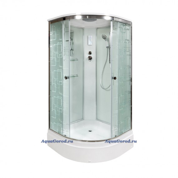 Душевая кабина DTO 100х100х220 средний поддон профиль хром стекло матовое с узором EM2710 Душевая кабина DTO 100х100х220 средний поддон профиль хром стекло матовое с узором EM2710