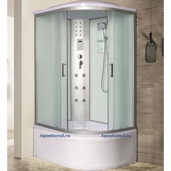Душевая кабина River Dunay XL 120х80х230 с крышей, асимметричная, высокий поддон, матовое стекло, профиль хром 10000006184