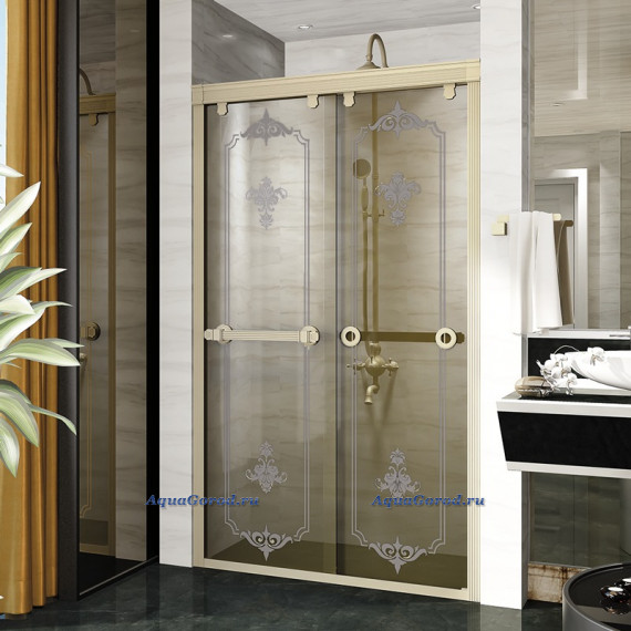 Душевая дверь в нишу Fra Grand Лацио 1400 Gold раздвижная прозрачное стекло с рисунком 4-10-3-0-0-419
