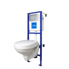 Инсталляция Cersanit Delfi с подвесным унитазом Delfi с сиденьем микролифт и кнопкой смыва Geometry хром матовый SET-DEL/LEONN/TPL/CM