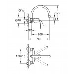 Смеситель Grohe Eurosmart для мойки настенный высокий излив 32482002