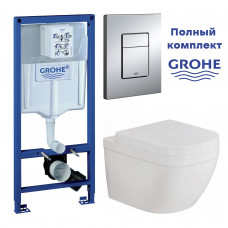 Инсталляция Grohe Rapid SL с подвесным унитазом Euro Ceramic с сиденьем микролифт, панелью смыва Skate Cosmopolitan, артикул 38772001/39554000