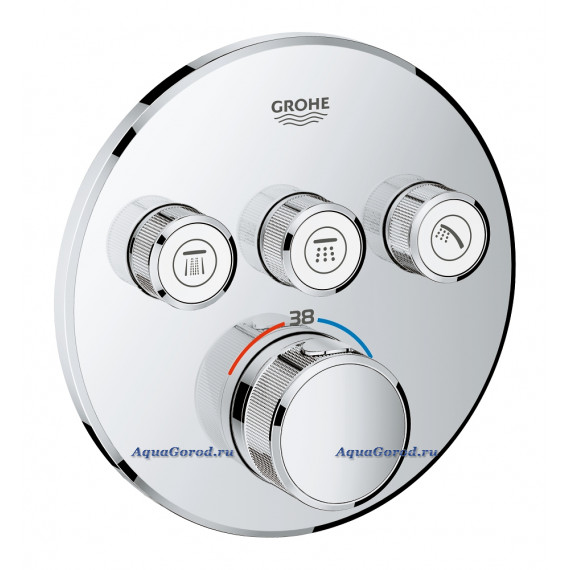Термостат Grohe Grohtherm Smartcontrol для ванны и душа комплект верхней части для Rapido SmartBox, круглая розетка 3 кнопки 29121000