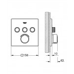 Смеситель Grohe Grohtherm Smartcontrol для ванны и душа, комплект верхней части для Rapido SmartBox, квадратная розетка 3 кнопки 29149000