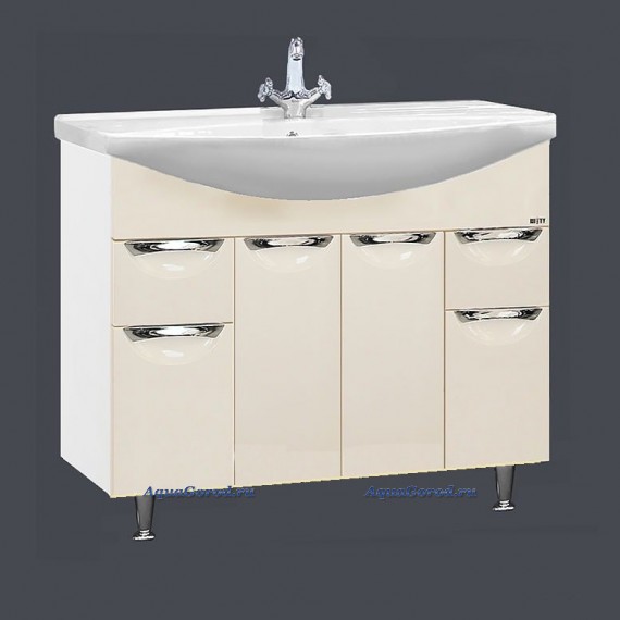 Тумба с раковиной Misty Орхидея 105 см с 2 ящиками бежевая эмаль, комплект