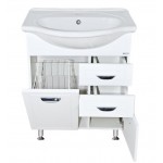 Тумба с раковиной Misty Дрея 65 см 2 ящика с бельевой корзиной, белая, комплект