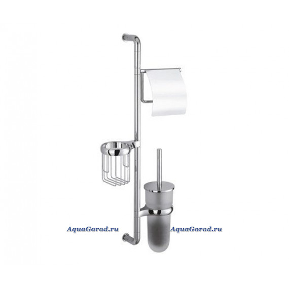 Настенная стойка WasserKraft держатель туалетной бумаги с крышкой, ерш подвесной матовое стекло, держатель освежителя металл K-1438