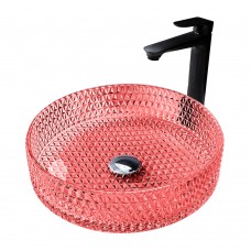 Раковина накладная Abber Glas 395х395х105 круглая красный прозрачный AK2301OR