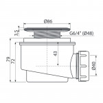 Сифон для душевого поддонa AlcaPlast A46PR.60 диаметр 60 мм, с нержавеющей решеткой