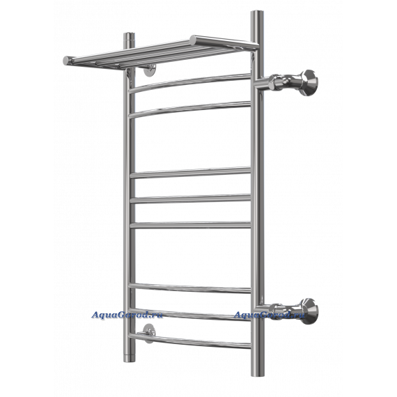 Полотенцесушитель с полкой Арго Волна Классик 50х80 1" боковое справа м.р. 60 см 6 перекладин хром 06123