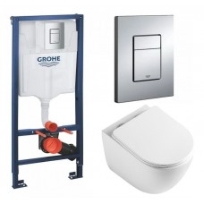 Инсталляция Grohe Rapid SL 3 в 1 с кнопкой смыва + Унитаз подвесной Baniera Родос Торнадо WaterStorm с сиденьем SoftClose, 38772001/B-002B-WHT