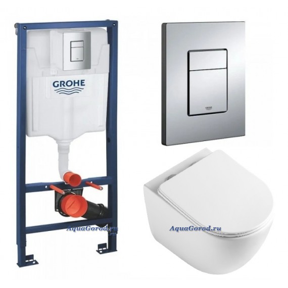 Инсталляция Grohe Rapid SL 3 в 1 с кнопкой смыва + Унитаз подвесной Baniera Родос Торнадо WaterStorm с сиденьем SoftClose, 38772001/B-002B-WHT Инсталляция Grohe Rapid SL 3 в 1 с кнопкой смыва + Унитаз подвесной Baniera Родос Торнадо WaterStorm с сиденьем SoftClose, 38772001/B-002B-WHT