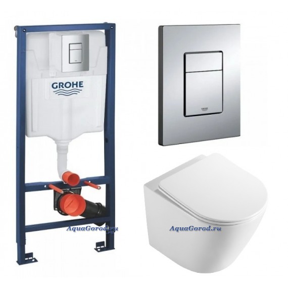 Инсталляция Grohe Rapid SL 3 в 1 с кнопкой смыва + Унитаз подвесной Baniera Кос Торнадо WaterStorm с сиденьем SoftClose, 38772001/B-006-WHT