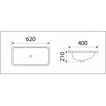 Раковина CeramaLux встраиваемая снизу 620х400х210 прямоугольная белая 540F